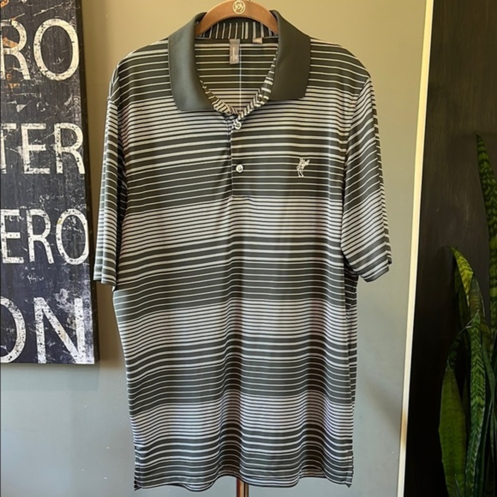 🥑Ashworth Golf Polo Shirt | Gray/White Striped Medium Classic Fit Activewear